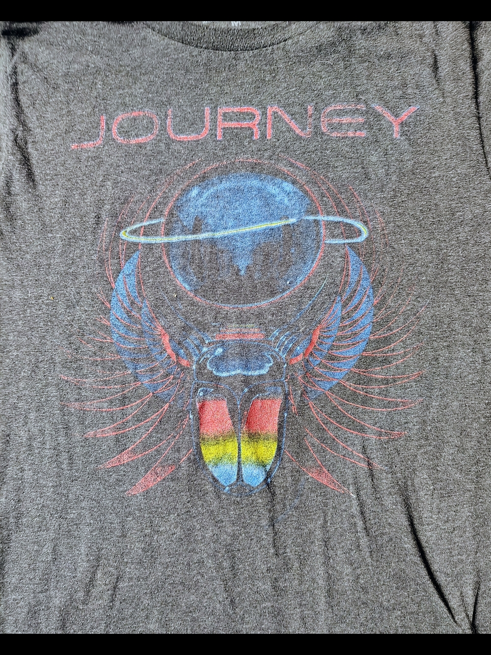 ​Journey Band T Shirt Mens Medium Charcoal Heather Winged Scarab Beetle Planet - Picture 3 of 5
